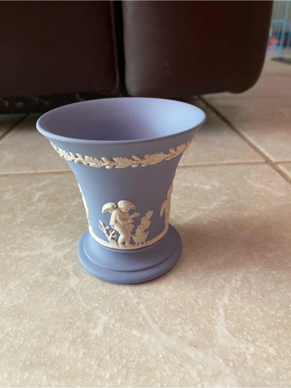 Vintage Wedgwood Pale Blue Jasperware Trumpet Vase - 1968 English Stoneware